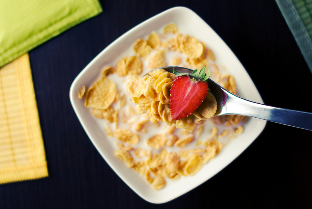 Cereal With Milk in White Bowl